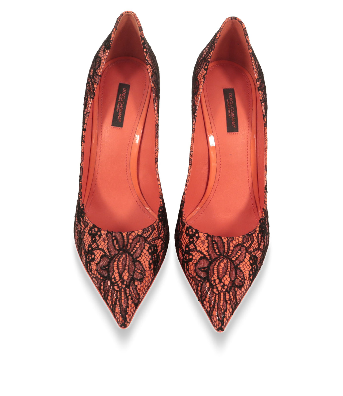 Dolce & Gabbana Pumps von oben mit spitzer Kappe und korallenfarbenem Lederfutter