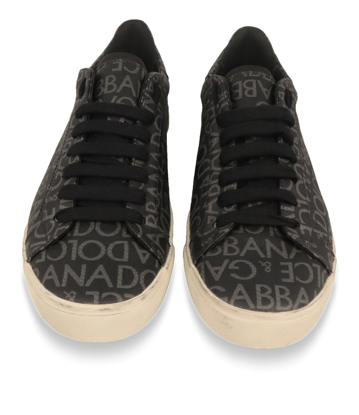 Dolce & Gabbana Low-Top Sneaker in Schwarz-Grau, Frontansicht mit schwarzer Schnürung