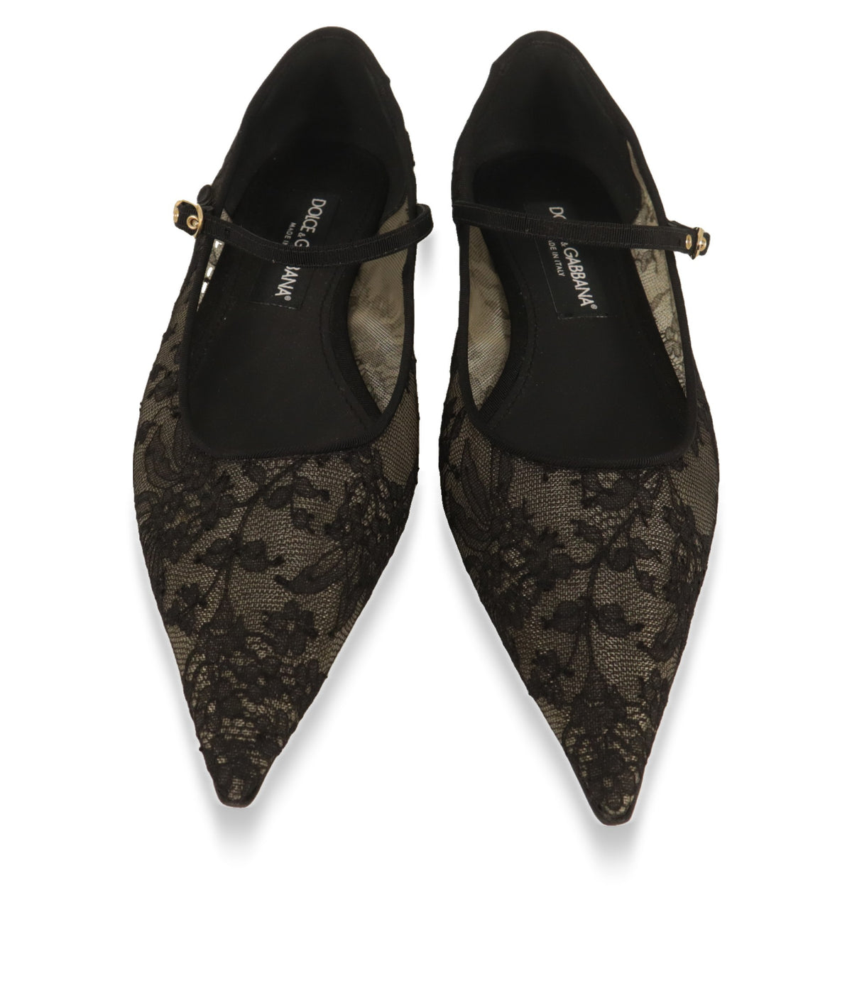 Dolce & Gabbana Ballerinas Größe 40 in der Draufsicht mit spitzer Kappe und Logo-Innensohle