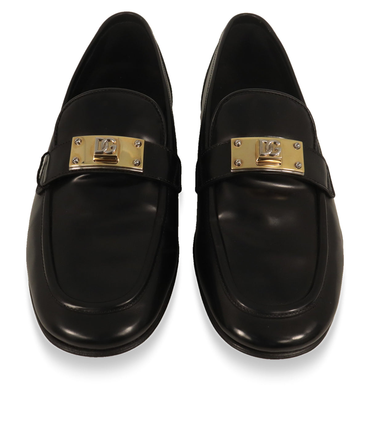 Dolce & Gabbana Loafer von oben mit goldener Metallplatte und silbernem DG-Logo