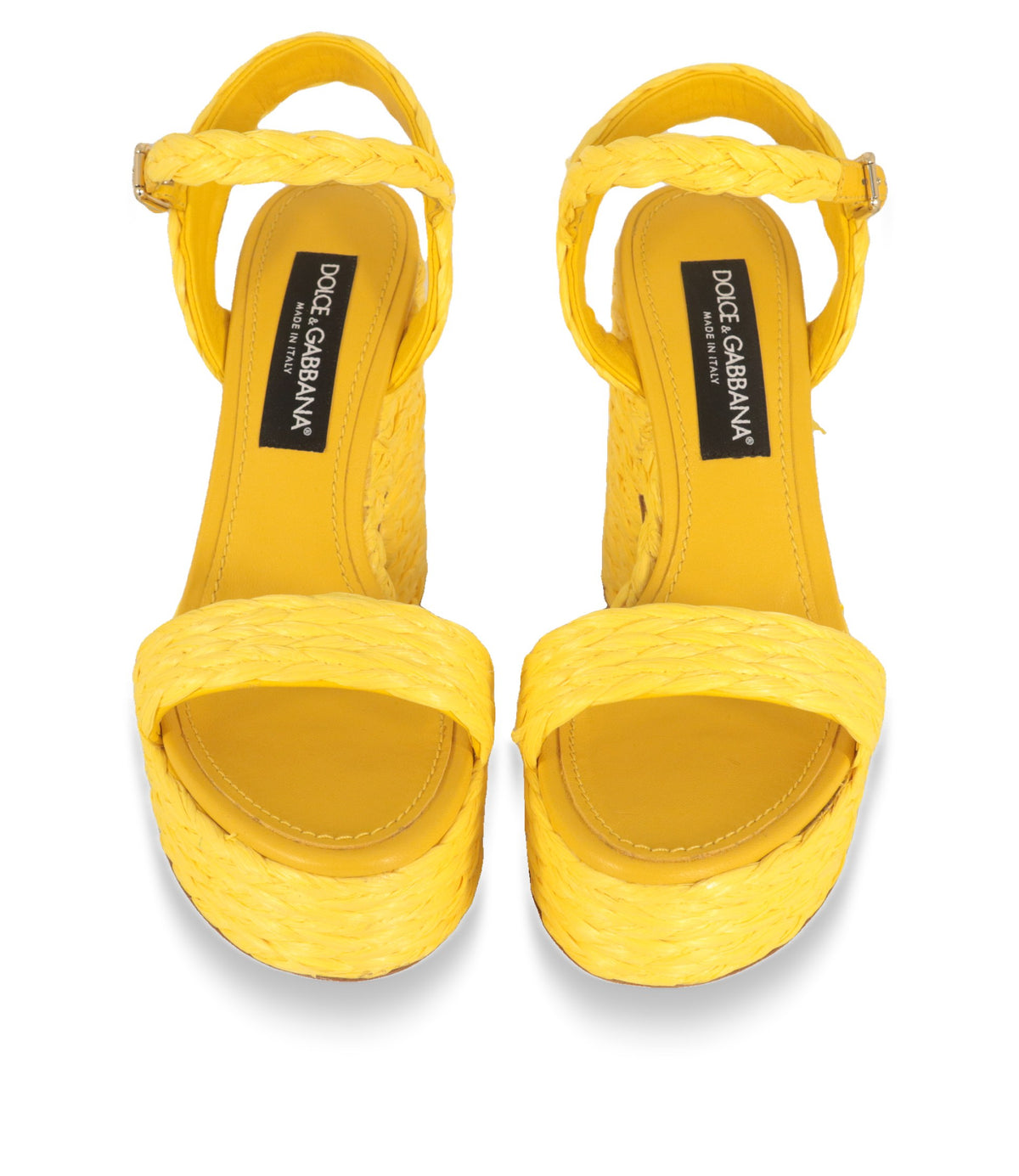 Dolce & Gabbana Damenschuhe in Gelb von oben, Lederfußbett mit Logo-Label