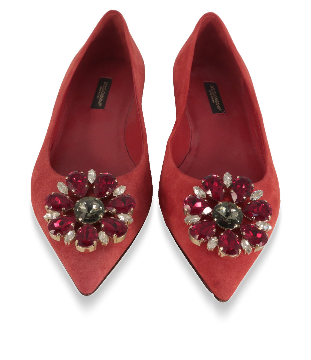 Dolce & Gabbana Ballerinas Draufsicht mit Kristallbroschen auf der Spitze