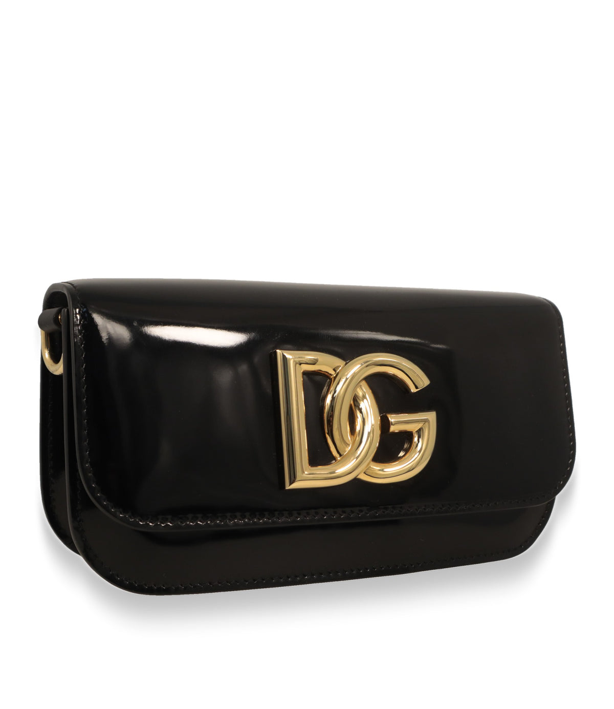 Dolce & Gabbana Umhängetasche aus Lackleder in Schwarz, seitliche Perspektivansicht