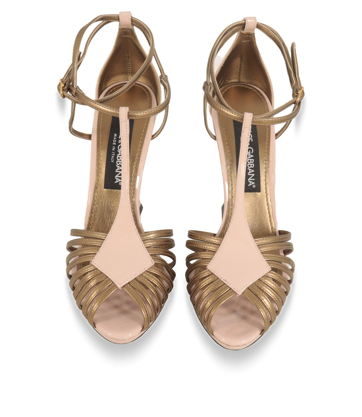 Dolce & Gabbana Sandaletten von oben: goldene Riemchen, Peeptoe und Knöchelriemen