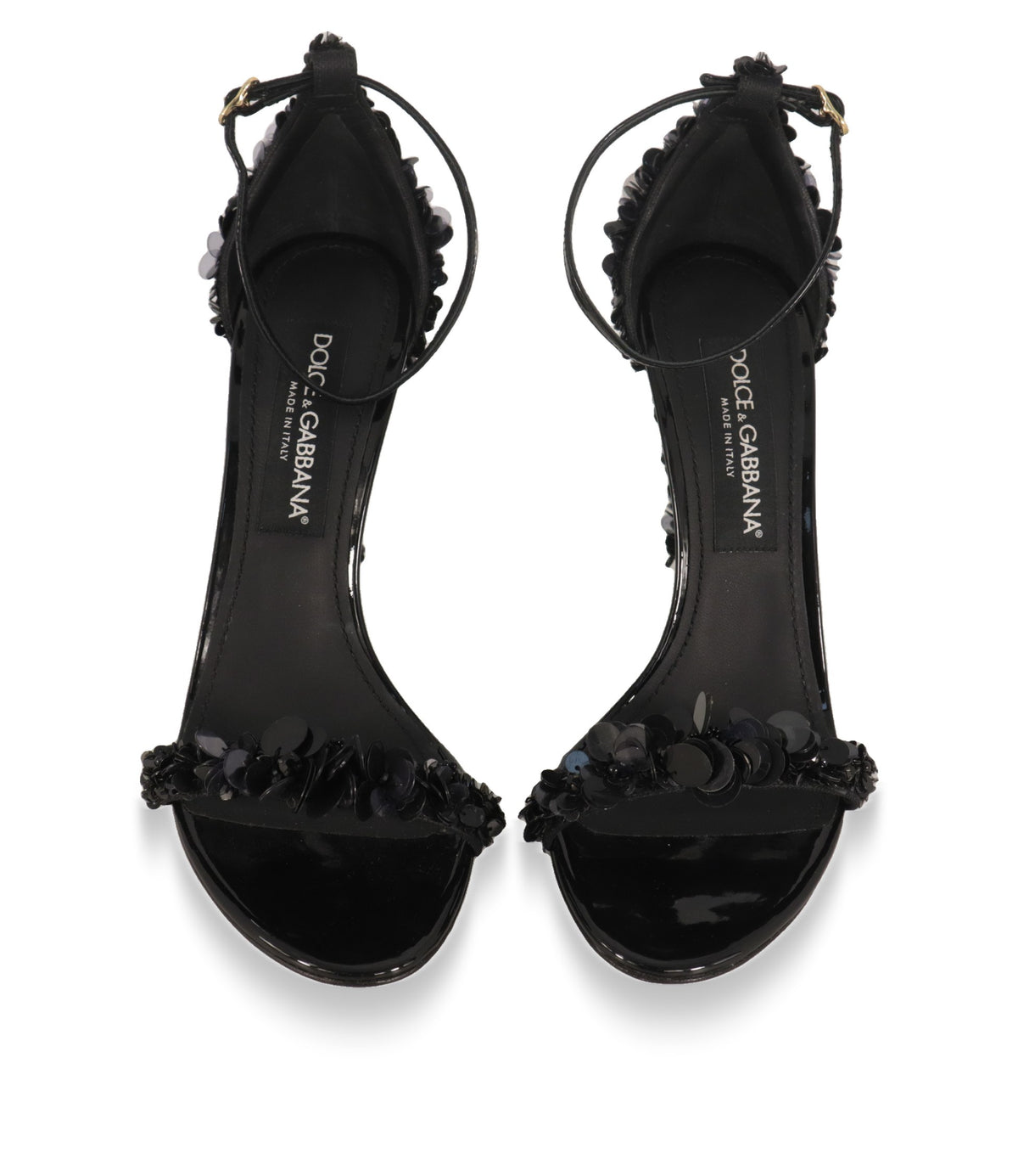 Schwarze Dolce & Gabbana Sandaletten Größe 39 von oben mit Logo-Innensohle
