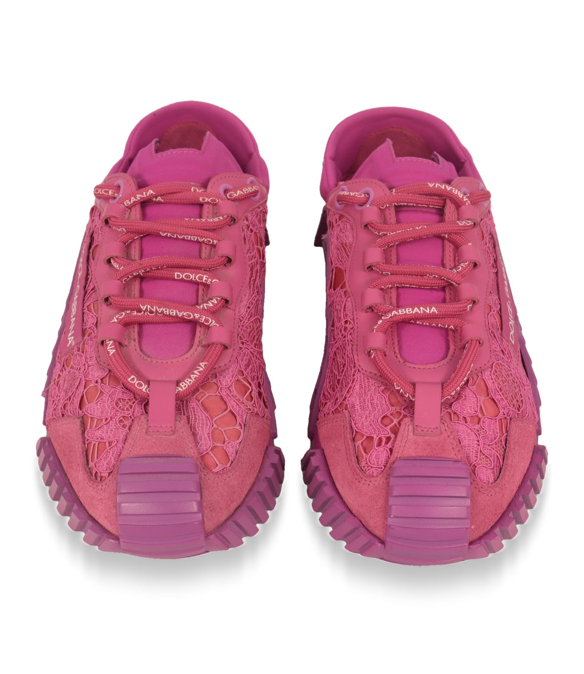 Dolce & Gabbana Sneaker Pink von oben mit Spitzendetail und Veloursleder-Kappe