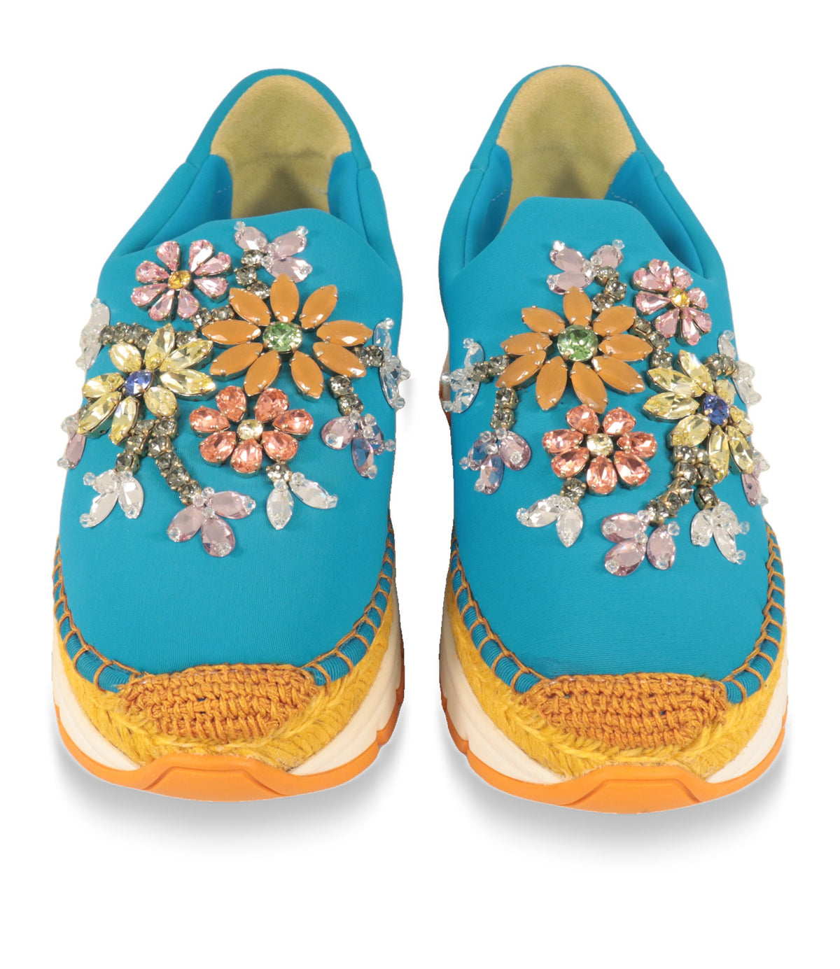 Dolce & Gabbana Slip-On Sneaker mit floralen Kristallapplikationen, Frontansicht