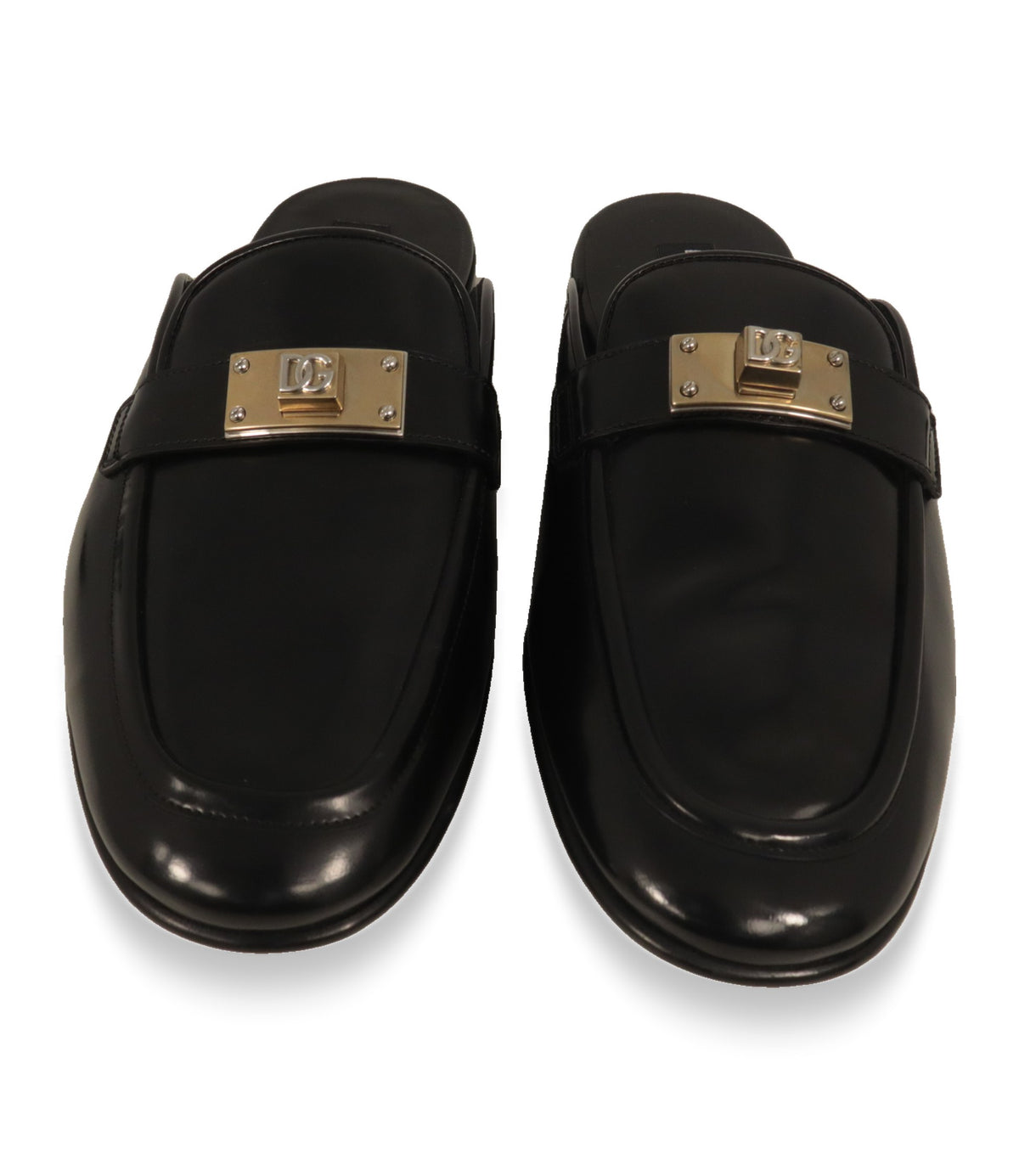 Dolce & Gabbana Herren-Pantoletten aus Leder von oben fotografiert