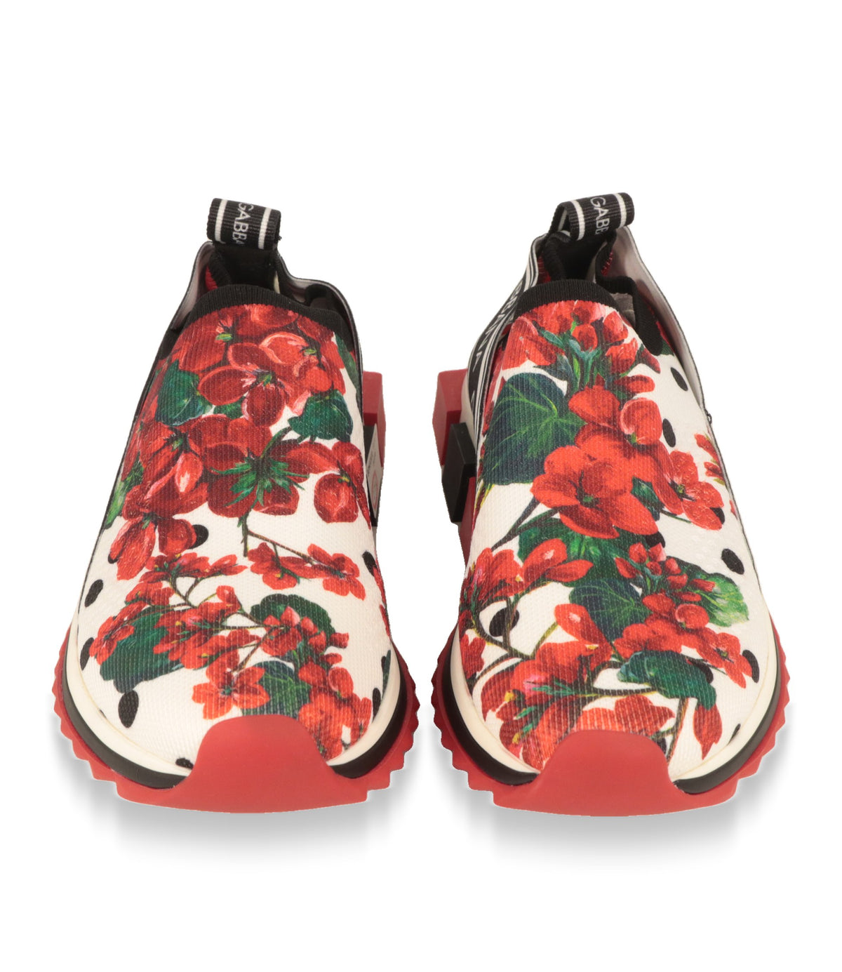 Dolce & Gabbana Slip-On Sneaker mit Geranien-Print, Frontansicht des Paares