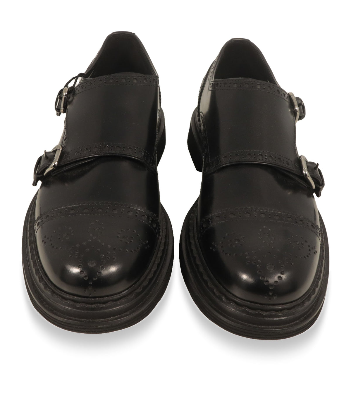 Schwarze Dolce & Gabbana Monkstrap Schuhe mit Lyralochung – Frontansicht