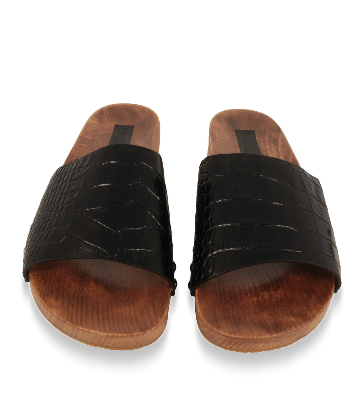 Dolce & Gabbana Pantoletten Größe 46 von oben mit braunem Holzfußbett