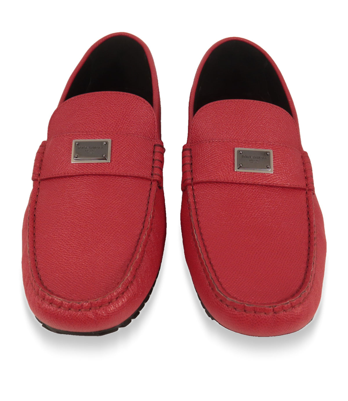 Dolce & Gabbana Mokassin Rot von oben mit Lederriegel und silberner Logoplakette