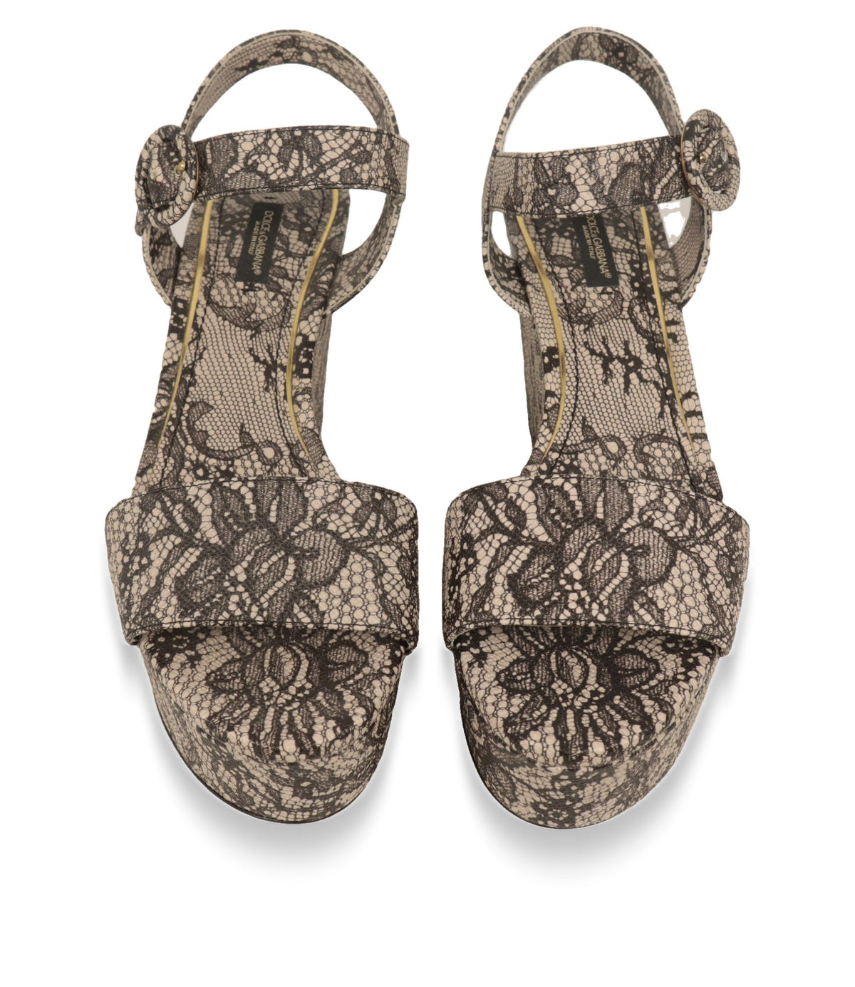 Dolce & Gabbana Plateau-Sandalen von oben mit breitem Vorderriemen und Knöchelriemen