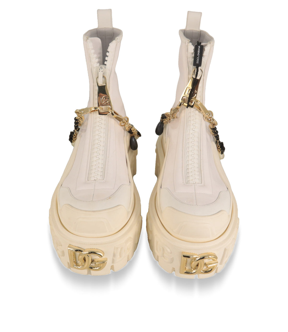Dolce & Gabbana Boots Größe 38 in Weiß, Frontansicht mit DG-Logo-Zipper