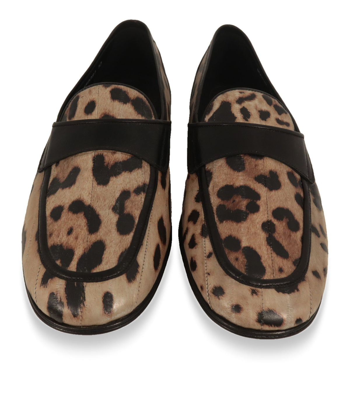 Dolce & Gabbana Loafer von oben mit schwarzem Lederriemen und Leopardenmuster