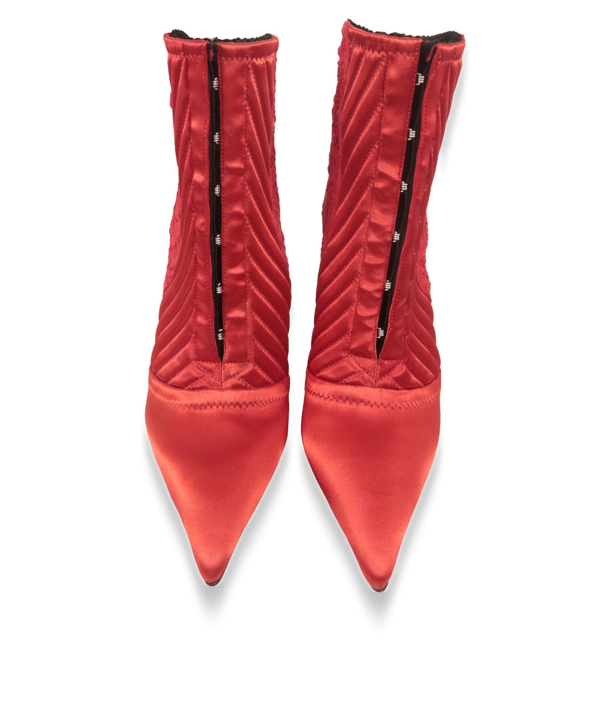 Dolce & Gabbana Ankle Boots in Rot, Frontansicht mit spitzer Kappe