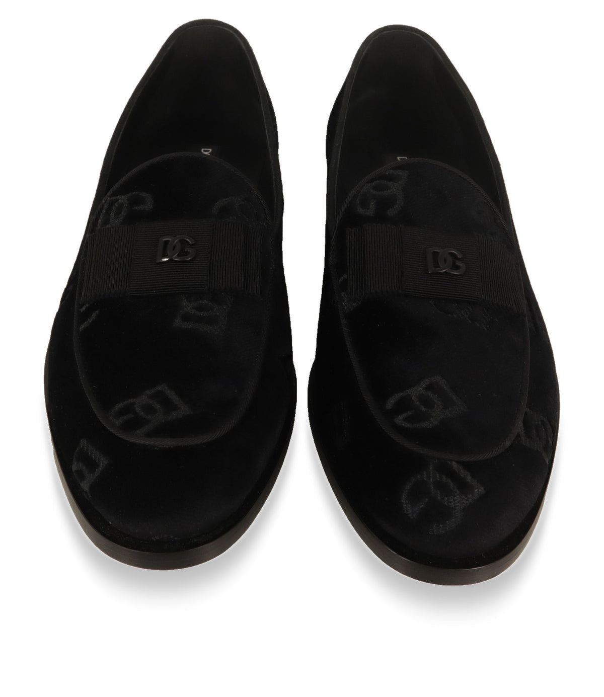 Schwarze Dolce & Gabbana Loafer von oben mit Ripsband-Schleife und DG-Metalllogo