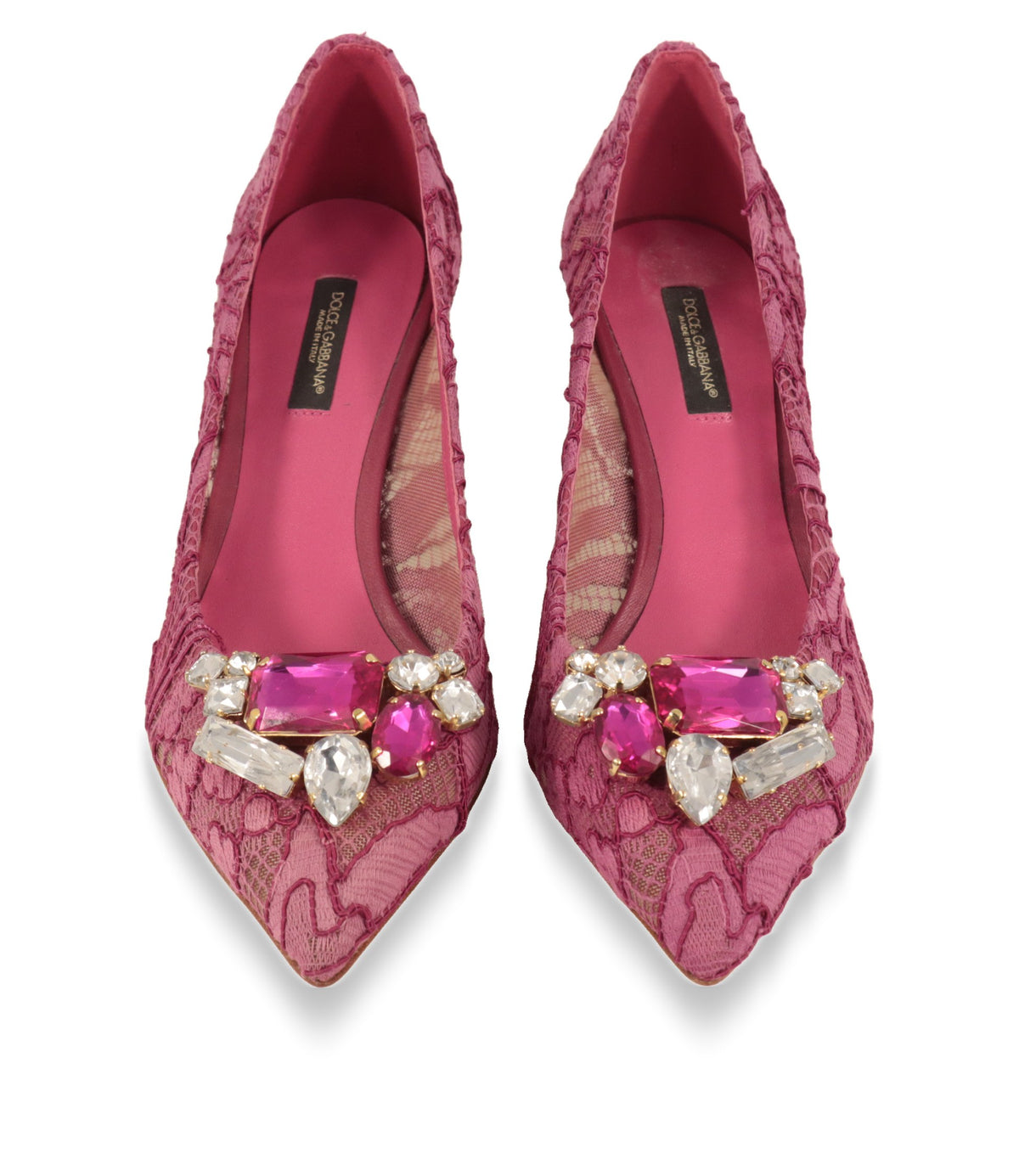 Dolce & Gabbana High Heels Frontansicht mit Kristallverzierung und Leder-Innenfutter
