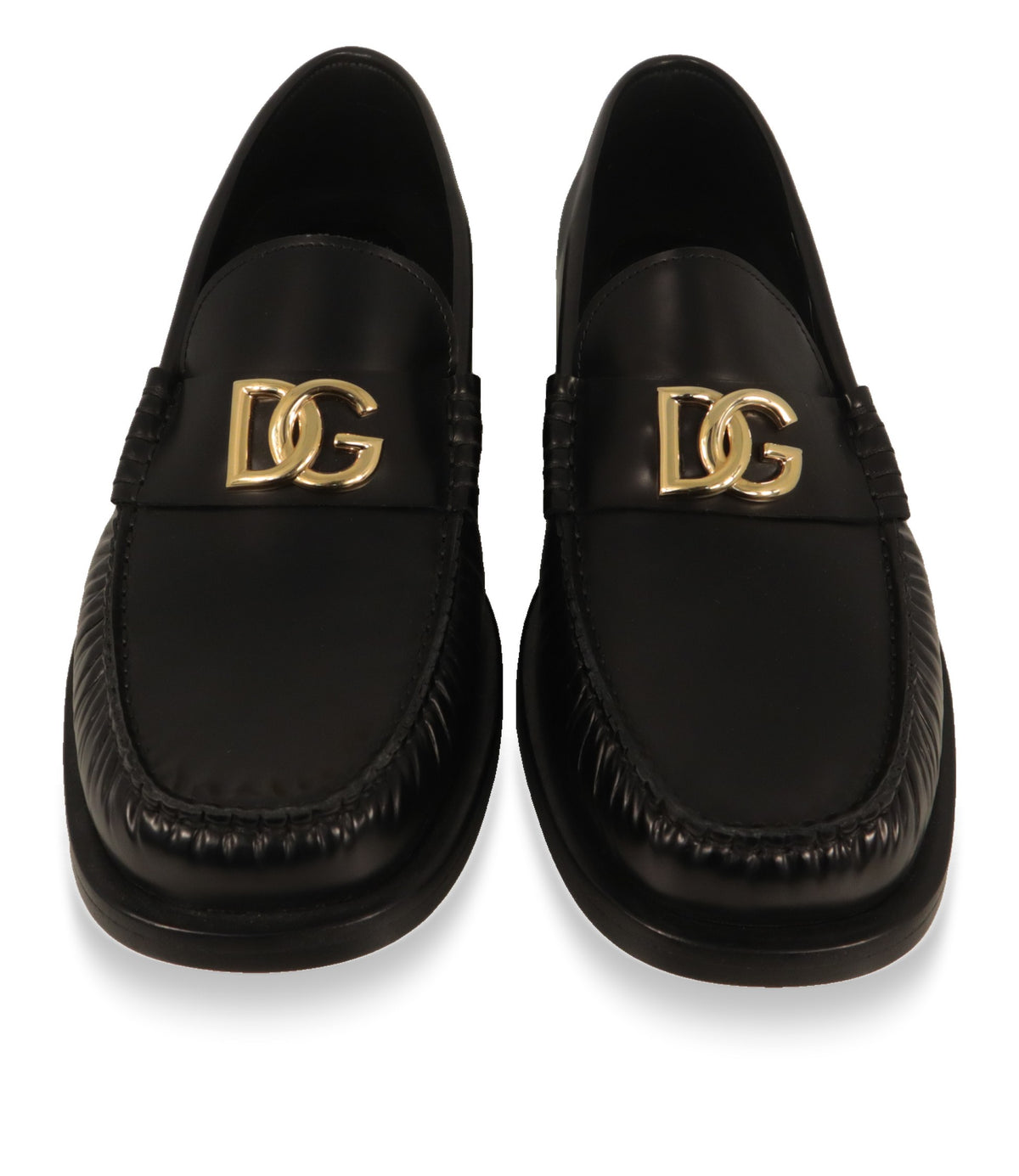 Dolce & Gabbana Loafer von oben mit goldfarbenem DG-Logo und Mokassinnaht