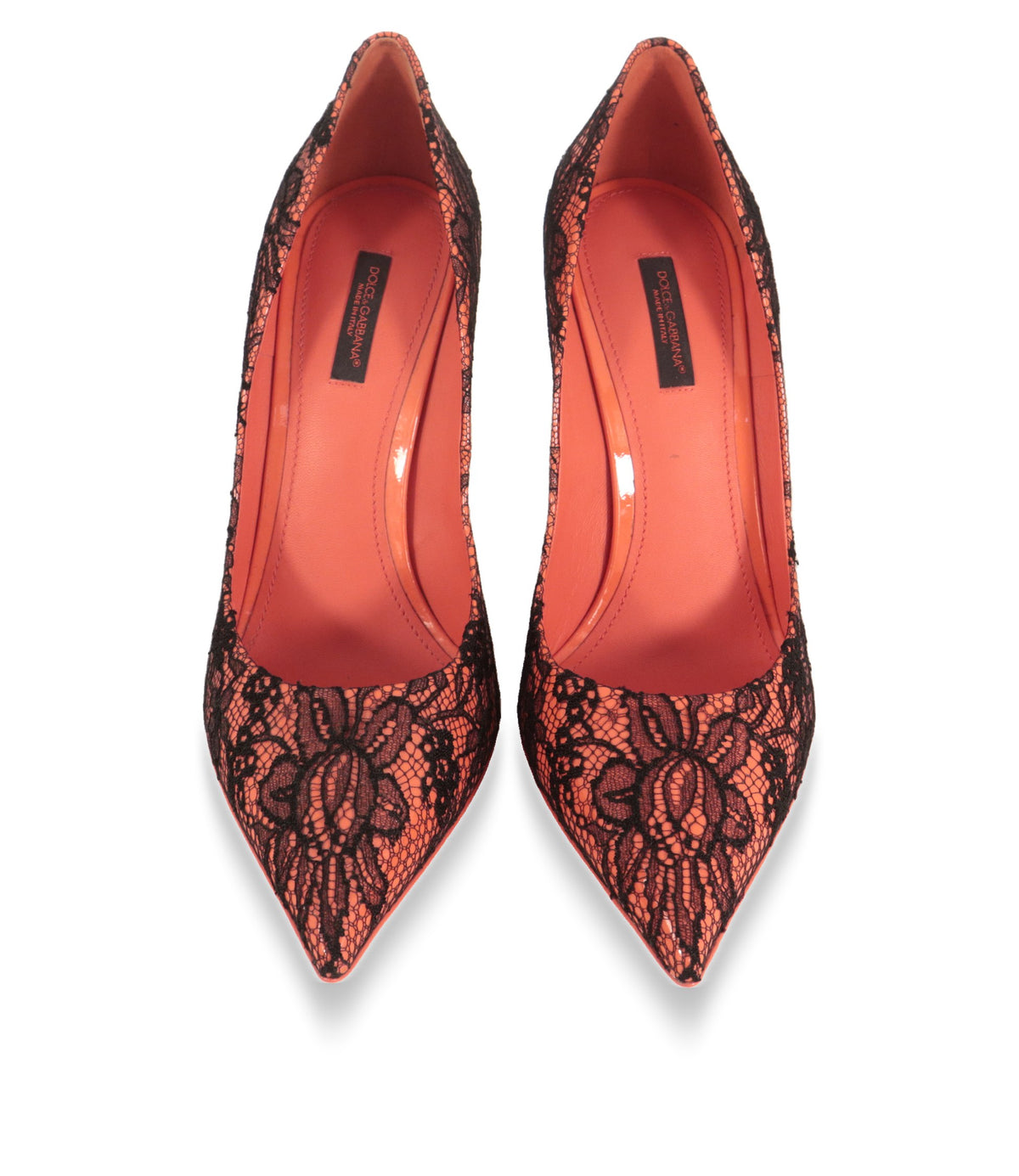 Dolce & Gabbana Damenschuhe von oben, korallenfarbenes Lederfutter und spitze Form