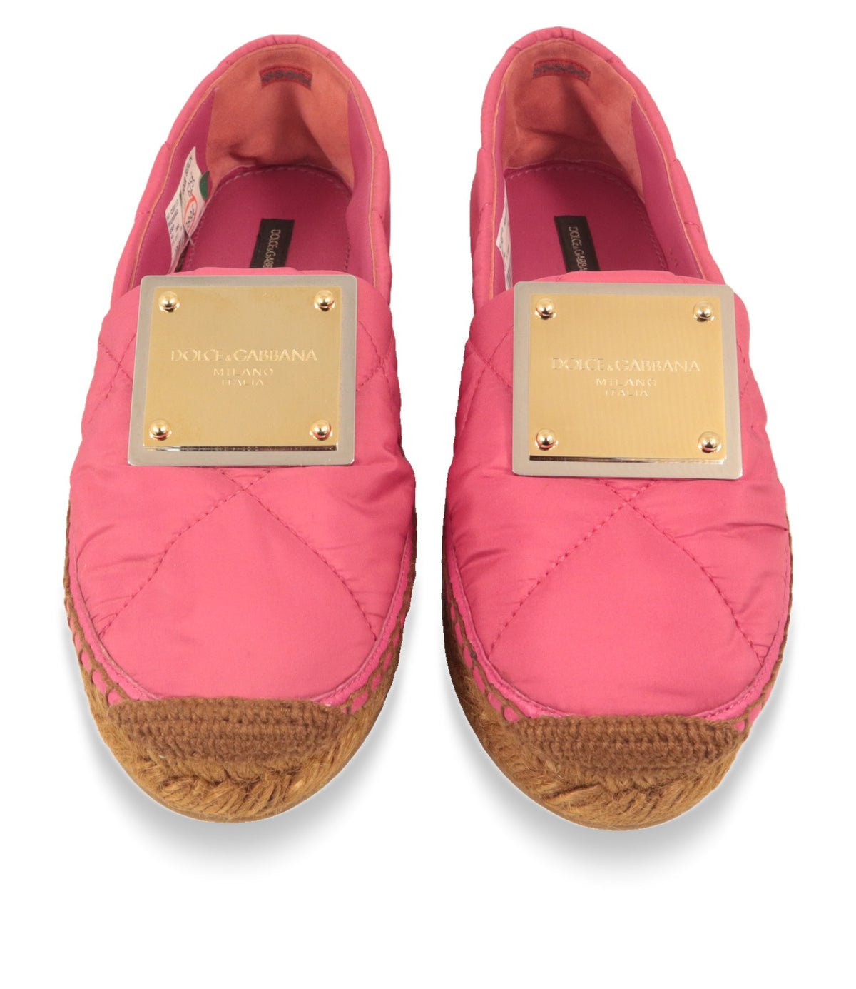 Dolce & Gabbana Espadrilles Pink von oben, gestepptes Nylon mit Logo-Plakette