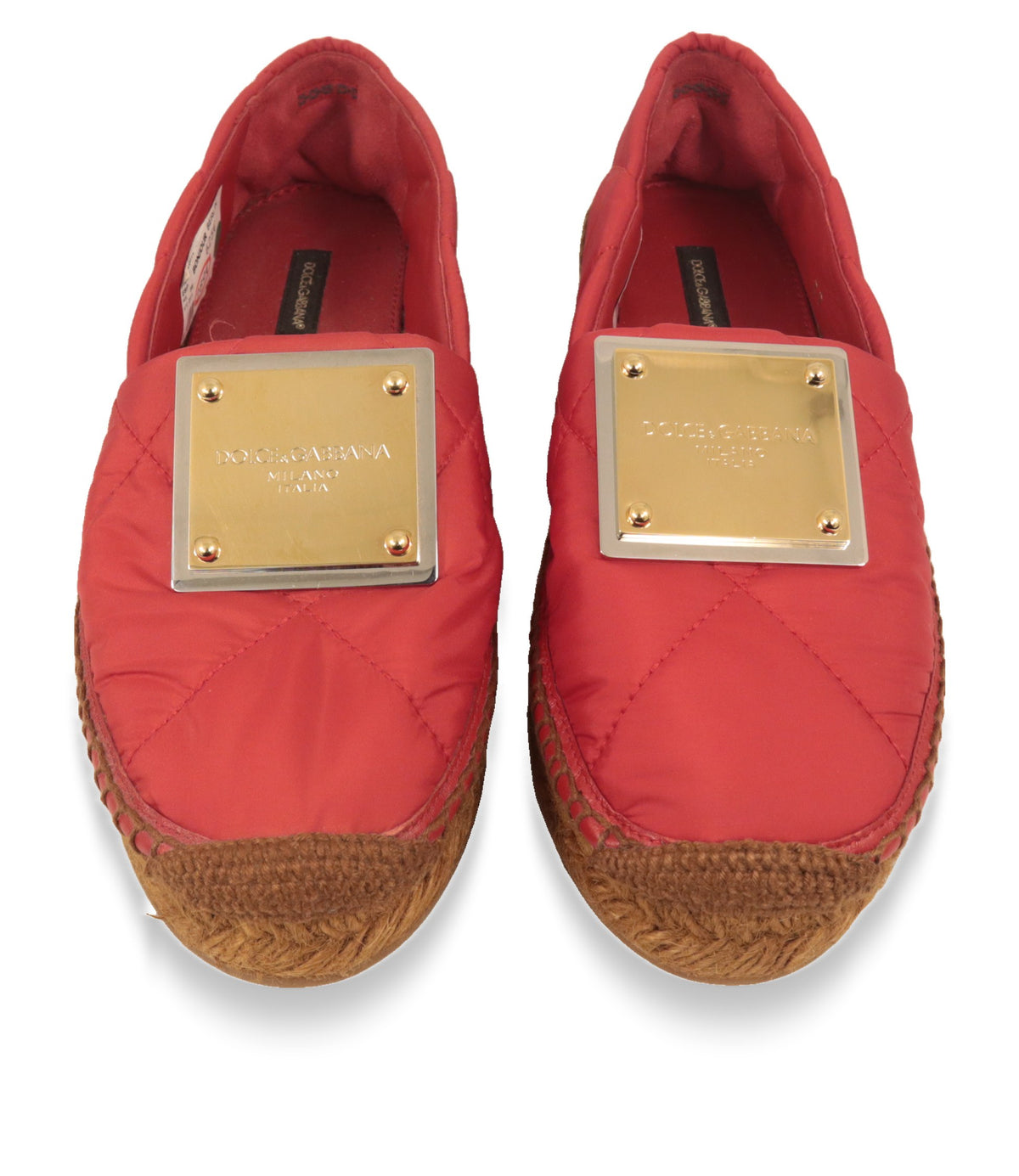 Dolce & Gabbana Espadrilles von oben mit gesteppter Nylonfläche und Logoplakette auf dem Spann