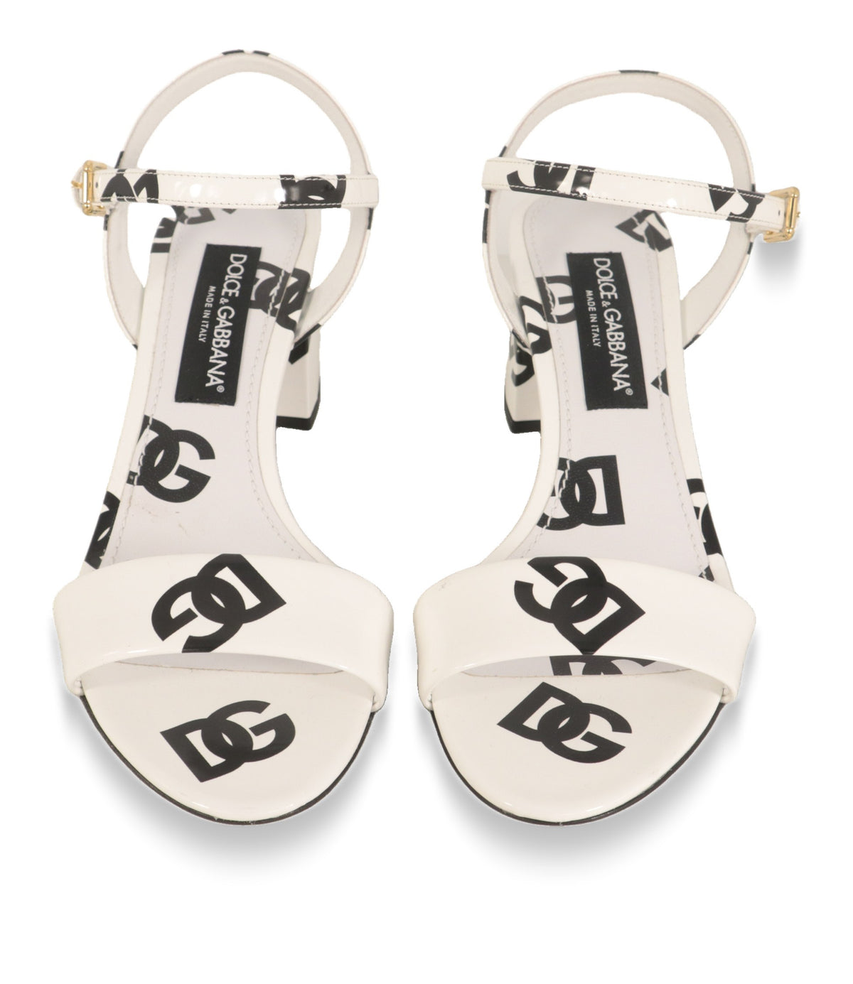 Dolce & Gabbana Damenschuhe Sandaletten Größe 40 von oben mit DG-Logo auf Riemen und Decksohle