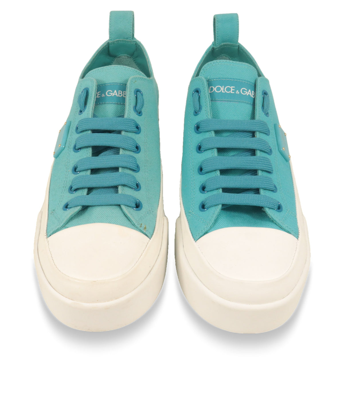 Dolce & Gabbana Canvas Sneaker von vorne mit weißer Gummikappe und Schnürung