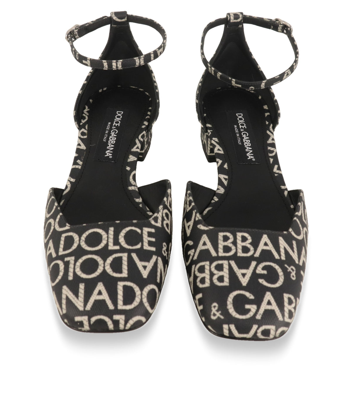 Dolce & Gabbana Mary Jane Schuhe von oben mit quadratischer Kappe und Logo-Print