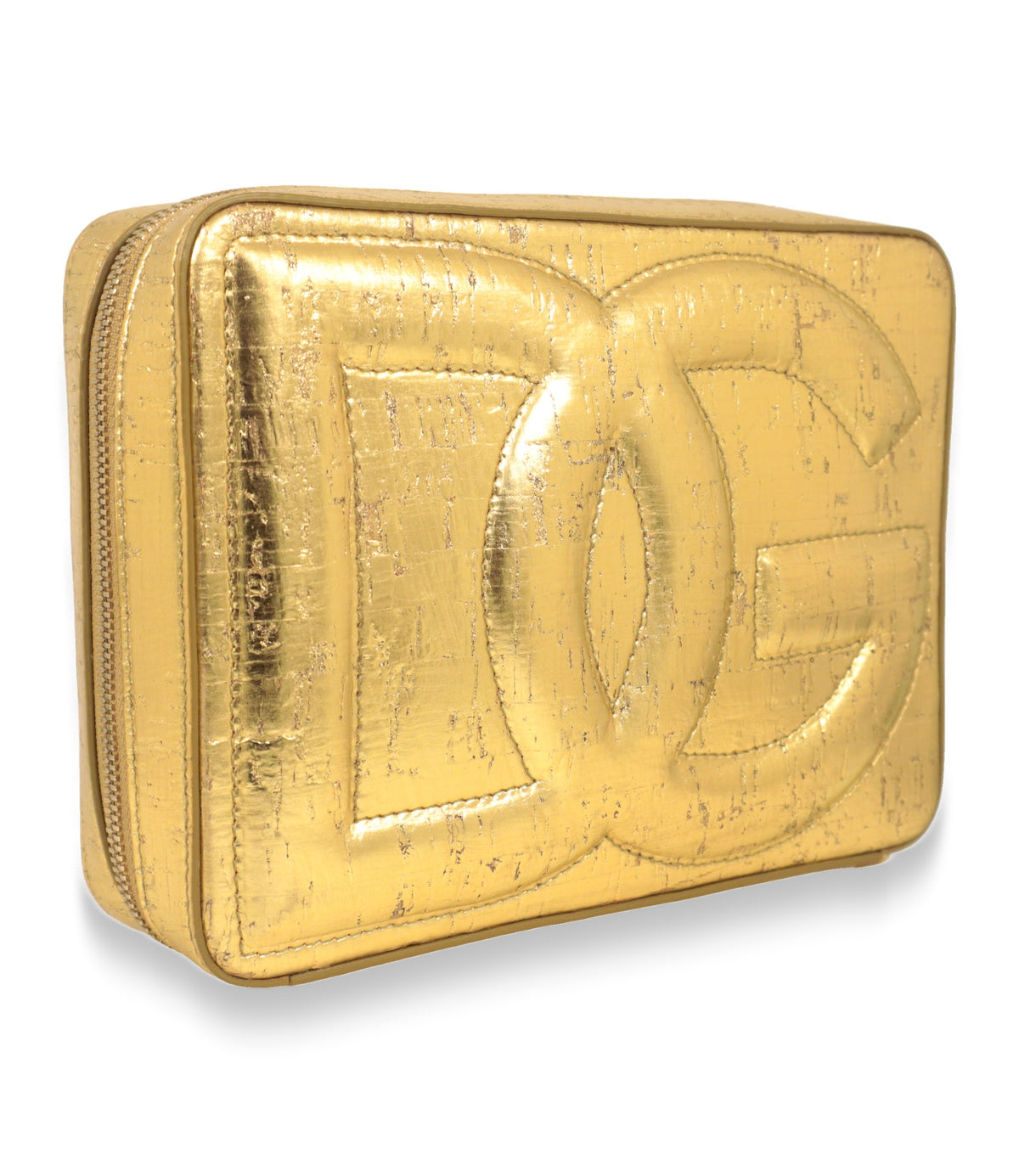 Dolce & Gabbana Umhängetasche Gold in Schrägansicht mit umlaufendem Reißverschluss