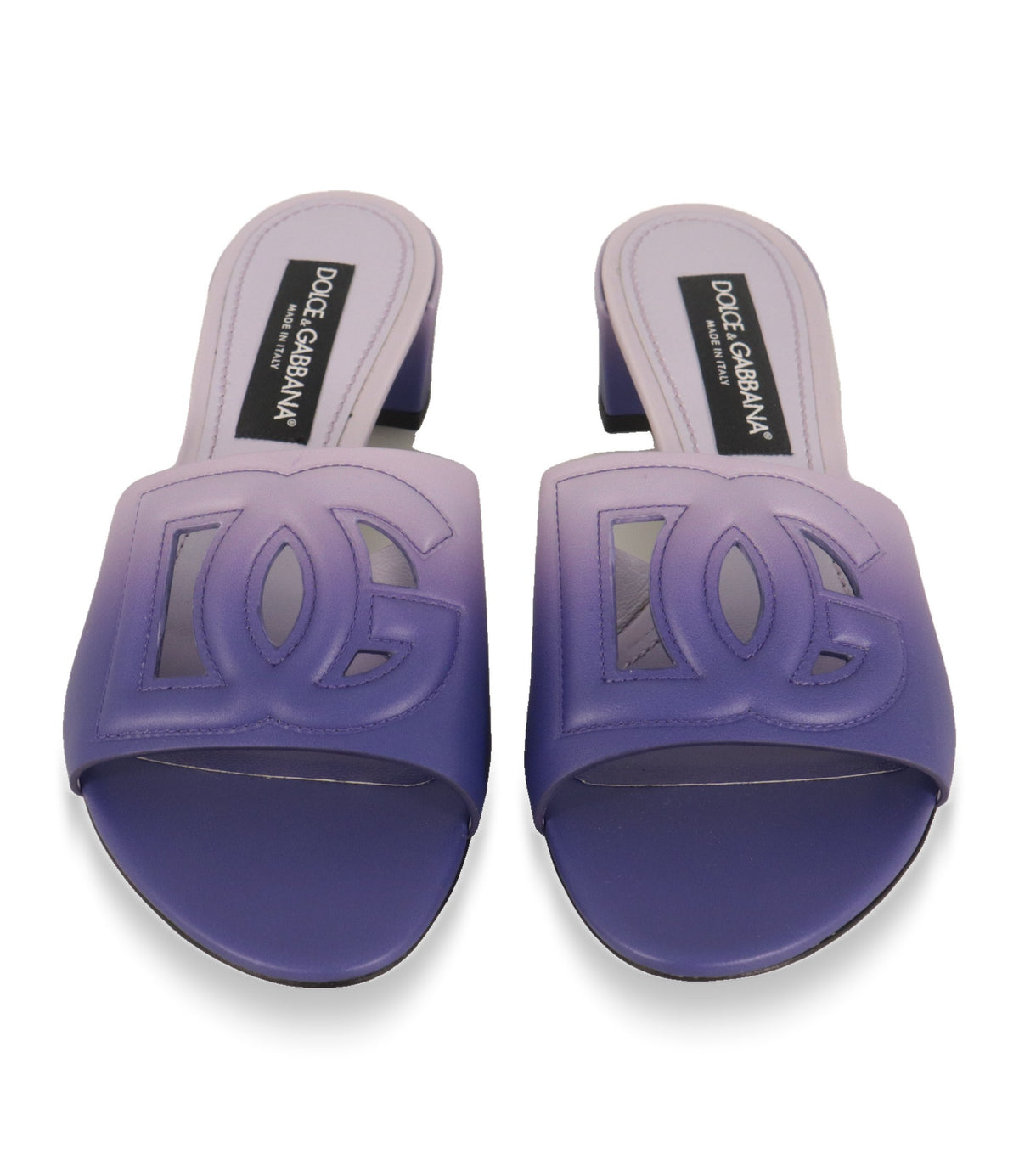Dolce & Gabbana Mules von oben mit ausgestanztem DG-Logo und Lederdecksohle