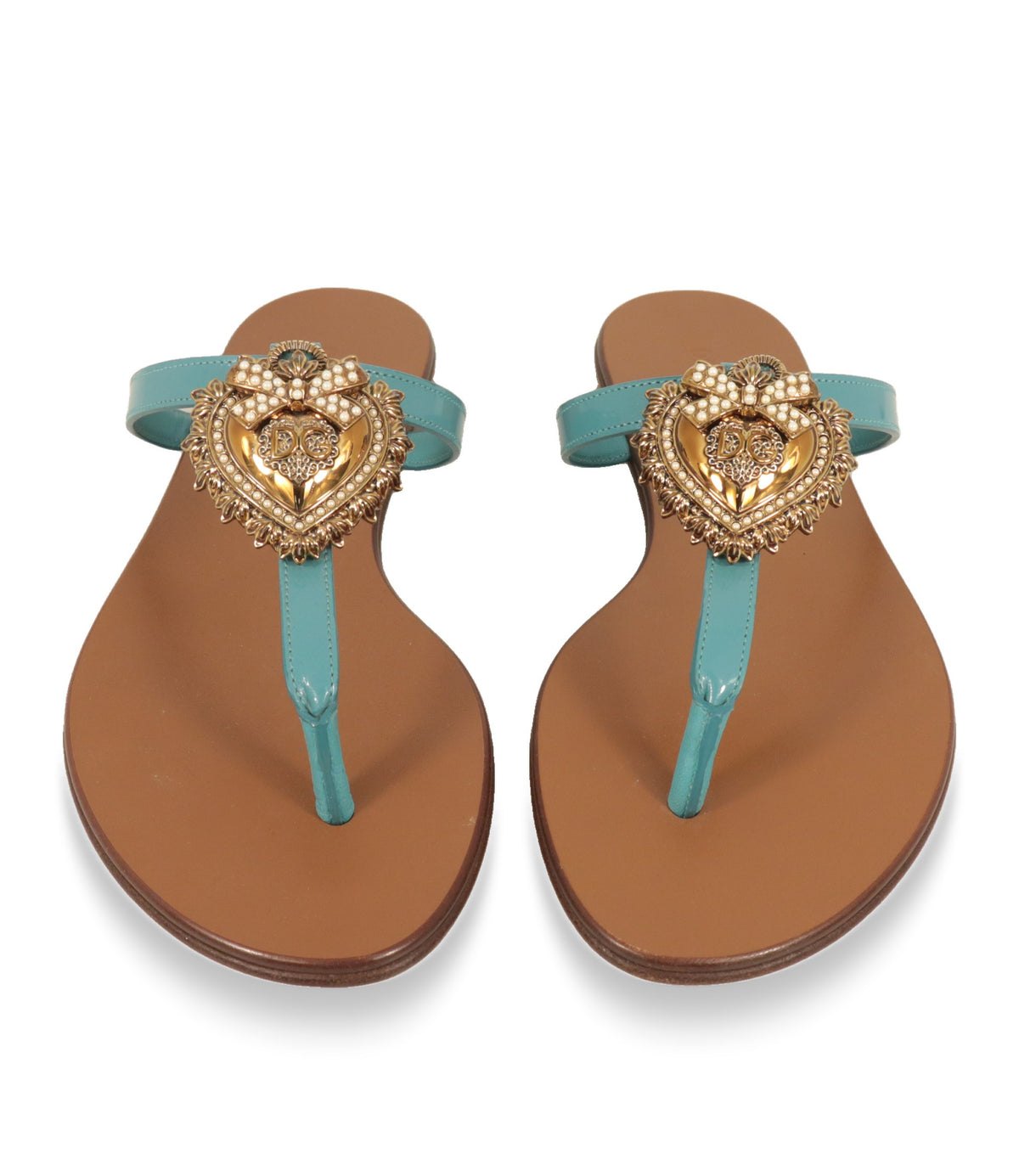 Dolce & Gabbana Damenschuhe Sandalen von oben mit braunem Ledersohlen-Fußbett