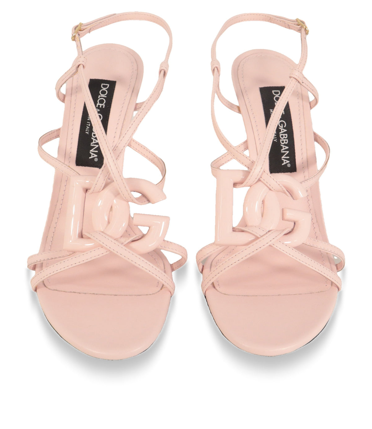 Dolce & Gabbana Sandaletten Größe 40 in Rosa von oben, Riemchen mit DG-Emblem