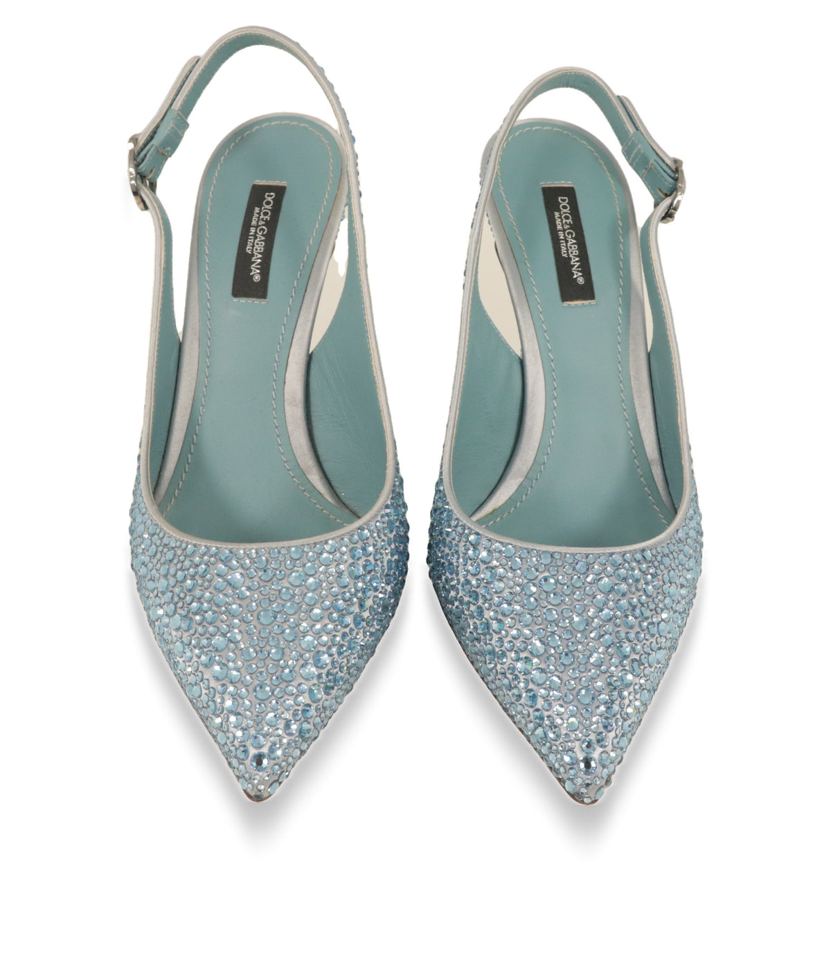 Dolce & Gabbana Slingback Pumps von oben mit spitzer Kappe und türkisem Lederfutter