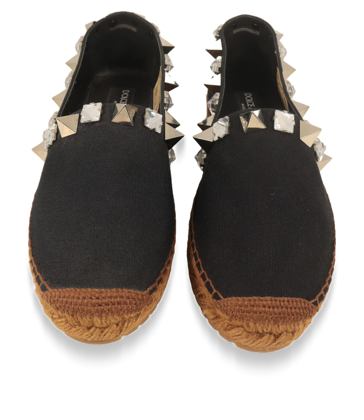 Dolce & Gabbana Espadrilles Damen Draufsicht mit silbernen Nieten und rundem Zehenbereich