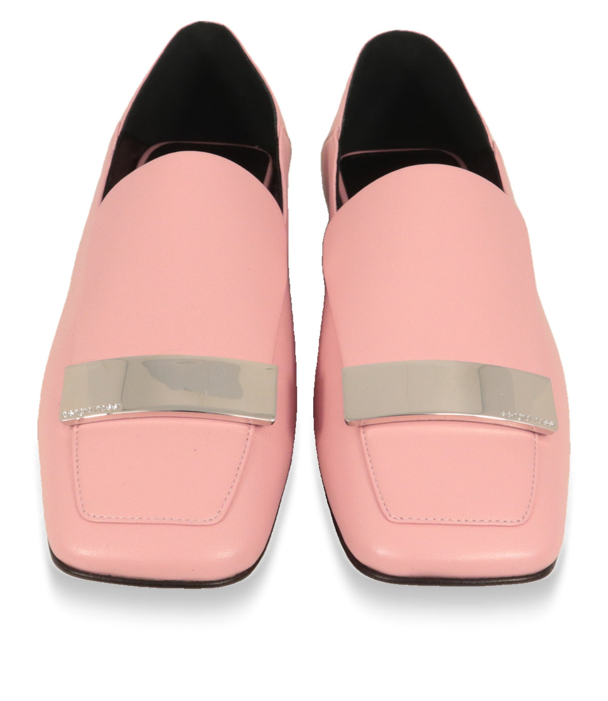 Sergio Rossi Loafer Rosé von vorn mit quadratischer Kappe und Metallspange