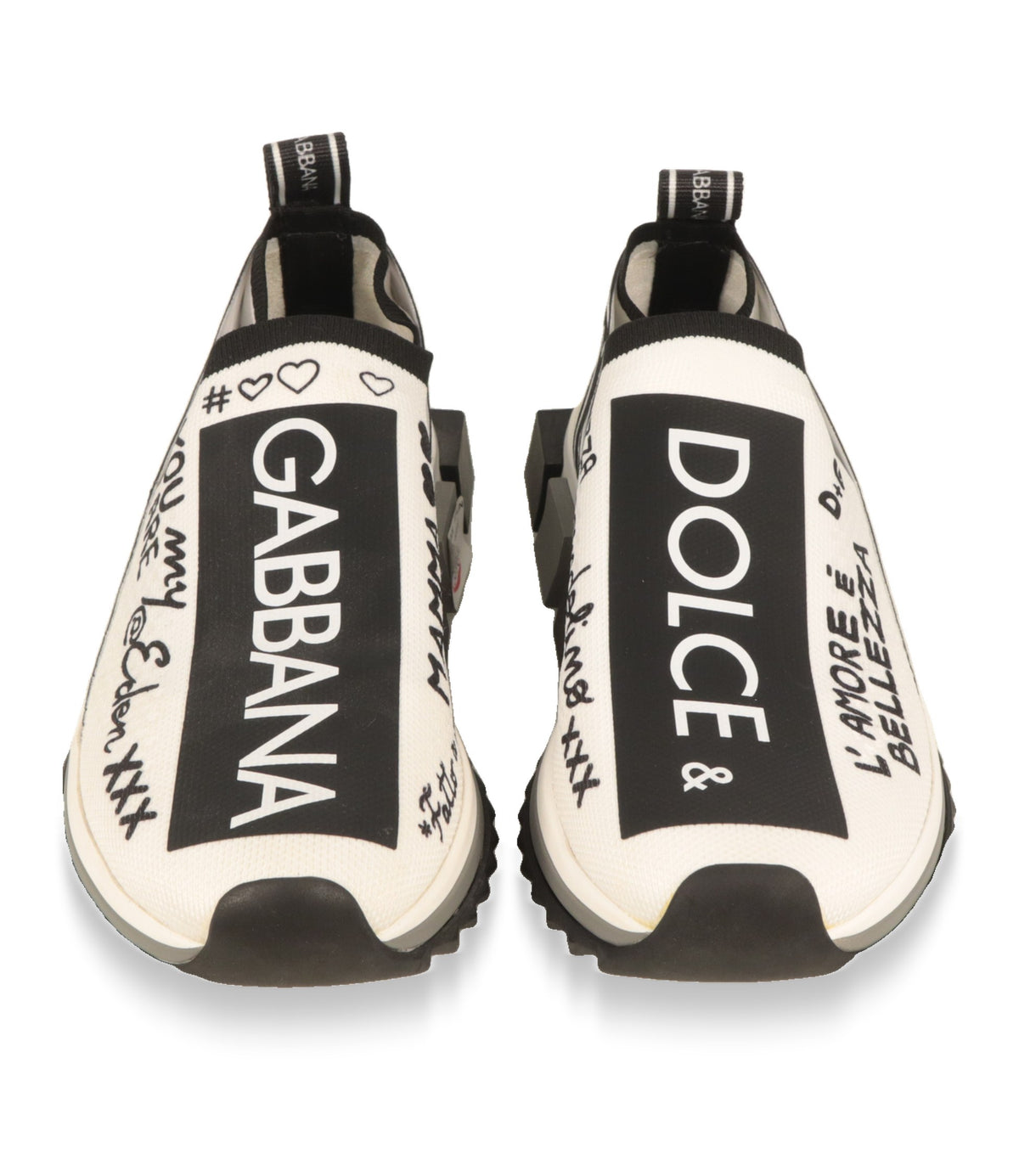 Dolce & Gabbana Damen Sneaker von oben mit DOLCE & GABBANA Logo-Print auf weißem Strickgewebe