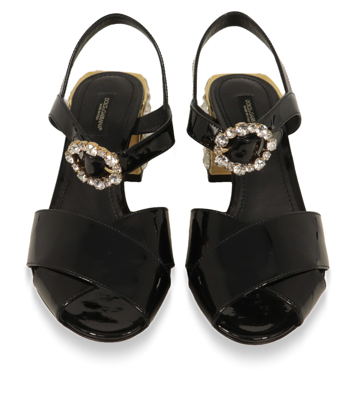 Dolce & Gabbana Sandaletten von oben mit offener Zehenpartie und gekreuztem Lackleder-Riemen