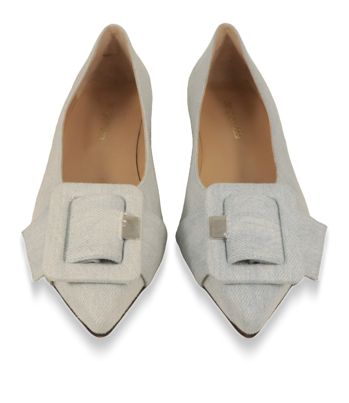 Sergio Rossi Ballerinas Draufsicht mit spitzer Kappe und Denim-Schnalle