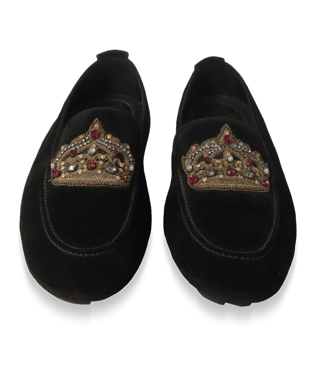 Dolce & Gabbana Mokassin Paar von oben mit kristallbesetzter Kronen-Applikation