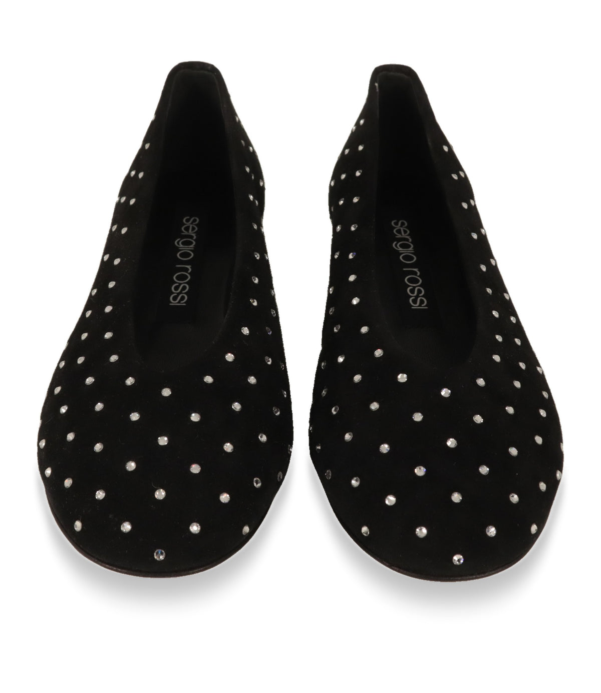 Sergio Rossi Ballerinas von oben mit Logo-Innensohle und Kristallverzierung