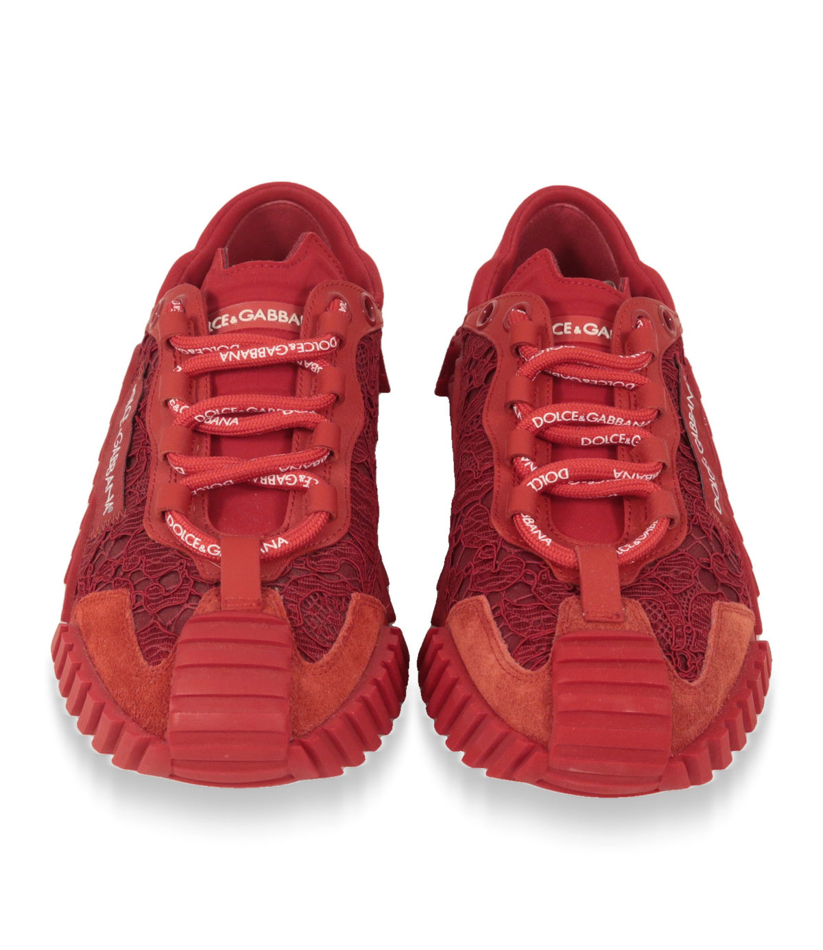 Dolce & Gabbana Sneaker in Rot von vorn mit Logo-Schnürsenkeln und Velourslederkappe