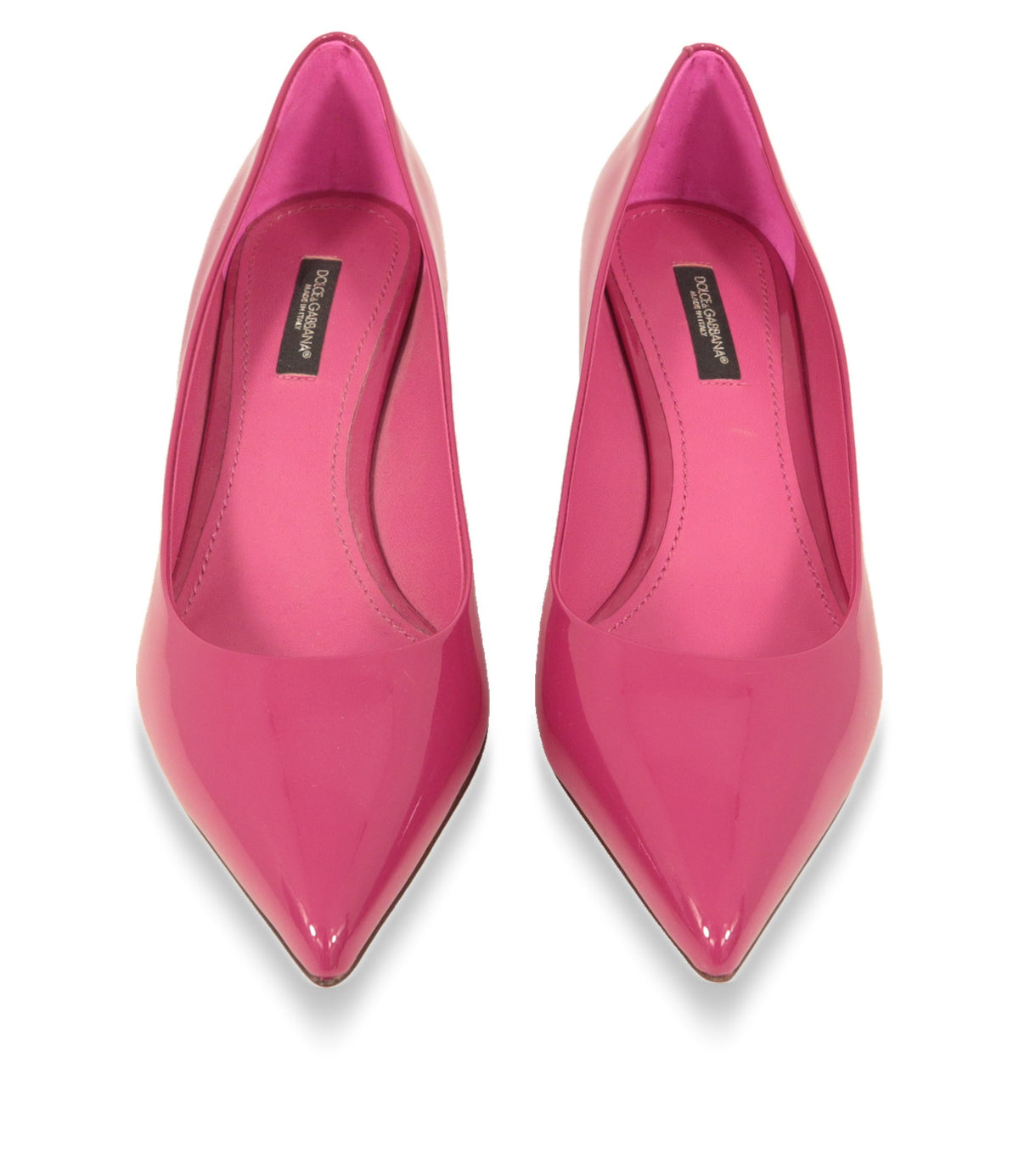 Elegante Damenschuhe von Dolce & Gabbana in Pink, Draufsicht mit spitzer Schuhspitze und Logo-Innensohle
