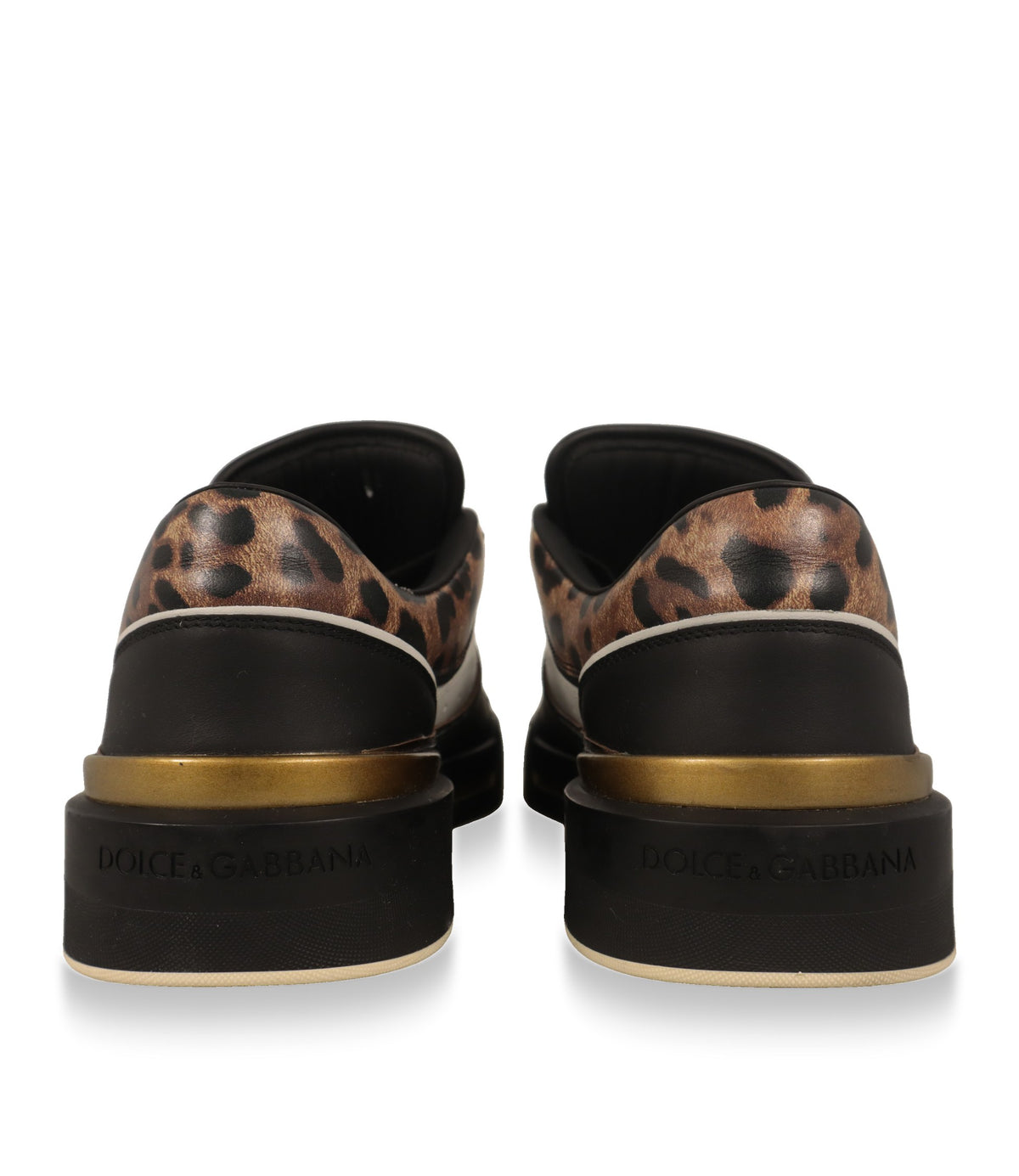 Dolce & Gabbana Sneaker mit Leoprint-Ferse und Logo-Sohle, Rückansicht