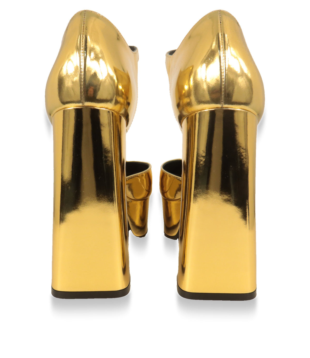 Sergio Rossi Absatzschuhe in Gold, Rückansicht mit hohem Blockabsatz