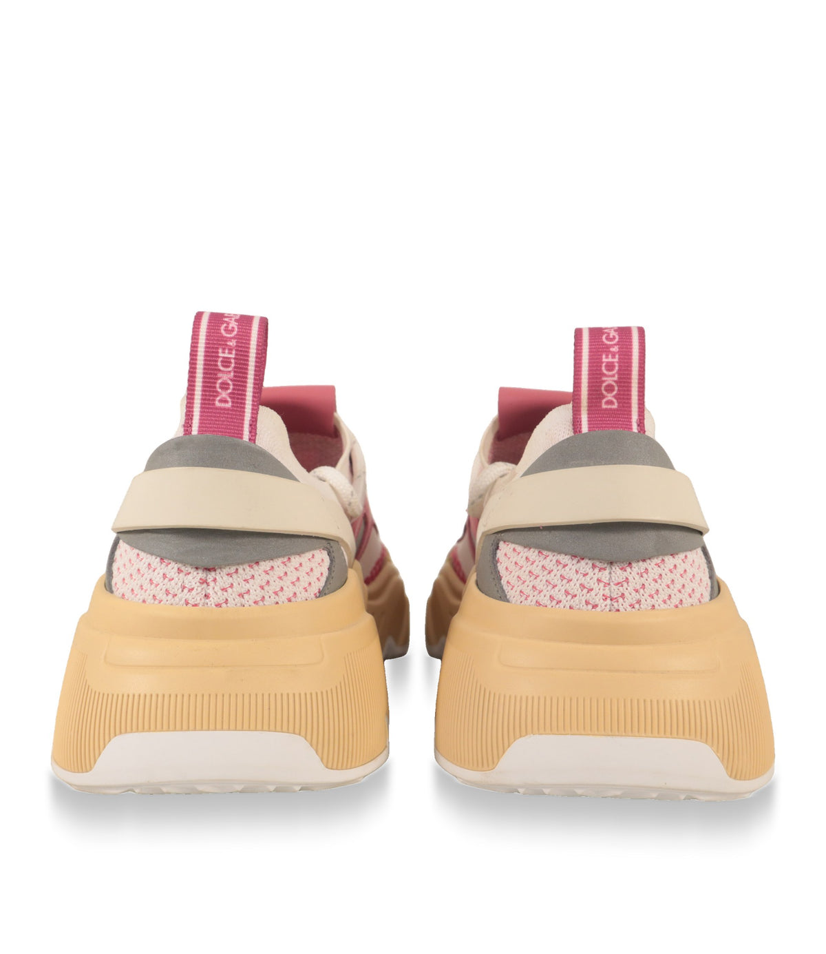 Dolce & Gabbana Sneaker Rückansicht mit pinkfarbenem Logoband an der Ferse