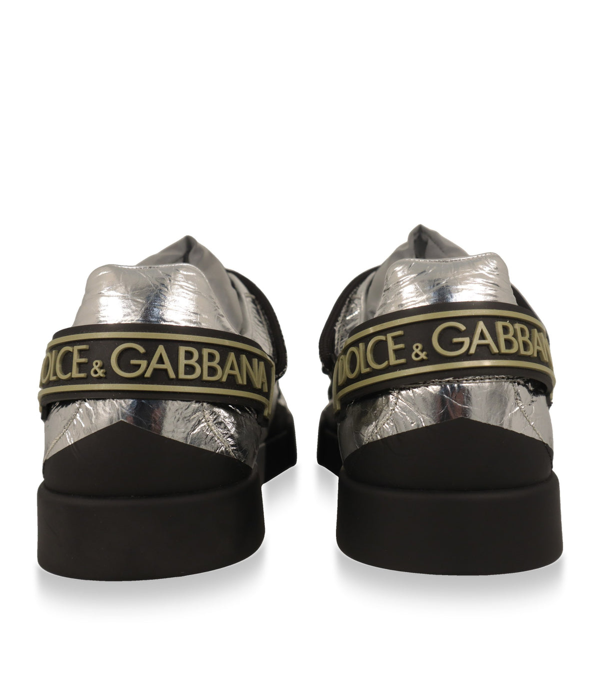 Dolce & Gabbana Sneaker Fersenansicht mit goldfarbenem Logo-Gummiband
