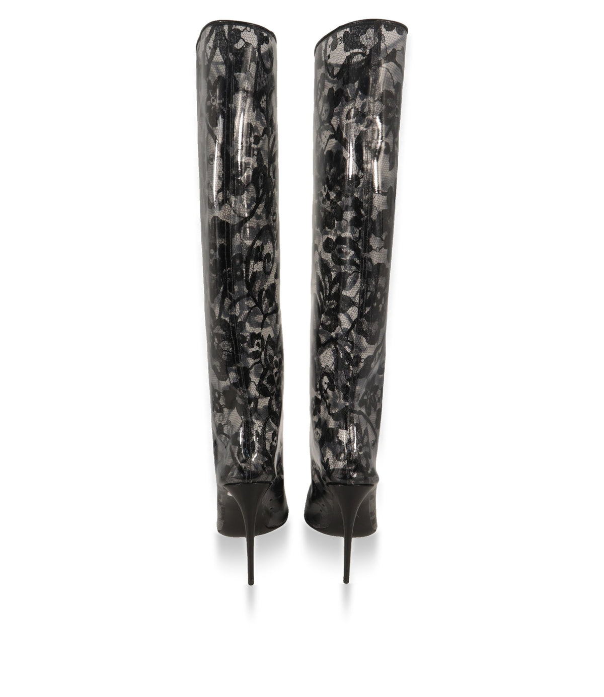 Dolce & Gabbana Stiefel Rückansicht mit filigranem Stiletto-Absatz und Spitzendessin