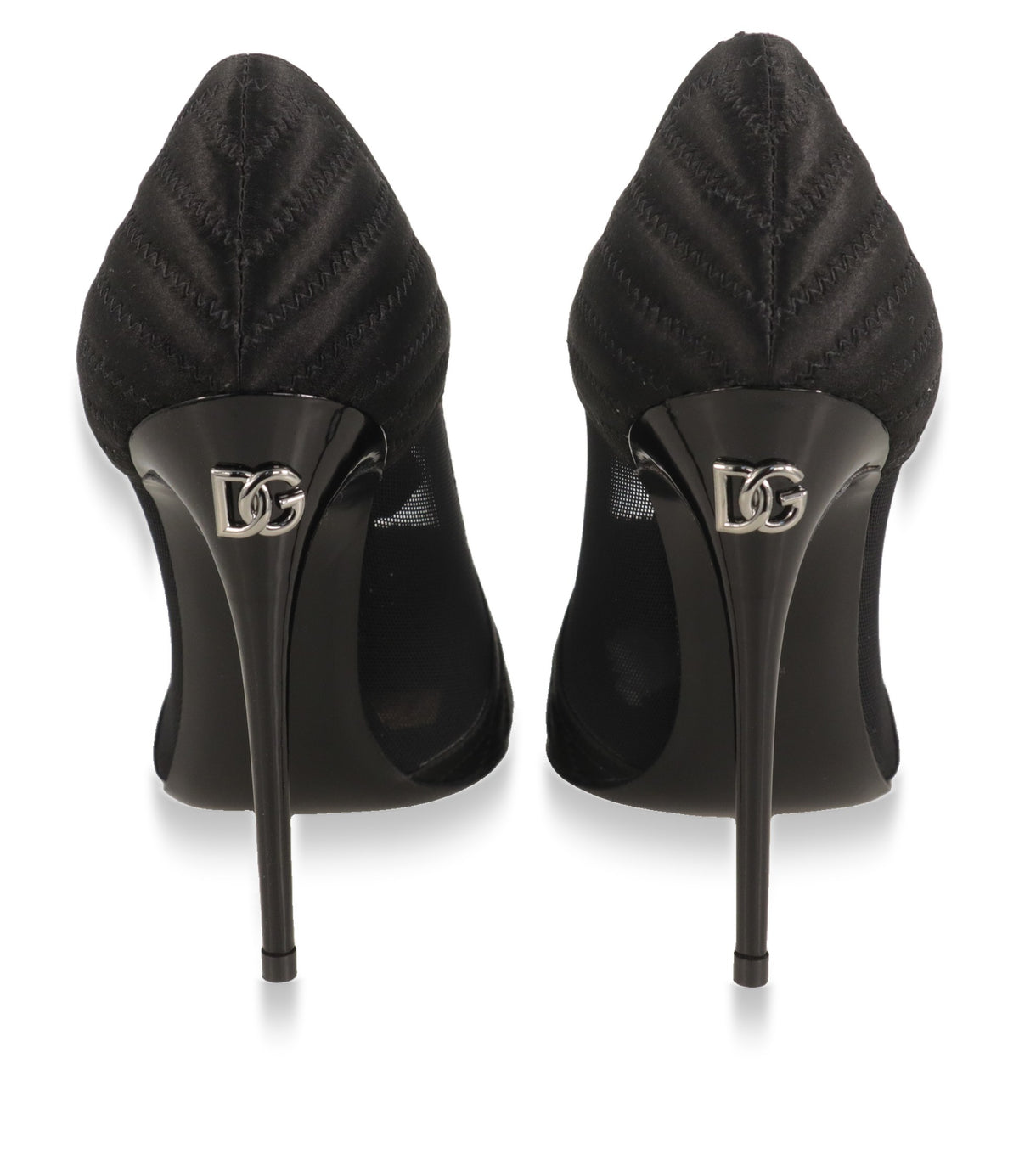 Dolce & Gabbana Pumps Rückansicht mit silberfarbenem DG-Logo am Lackabsatz