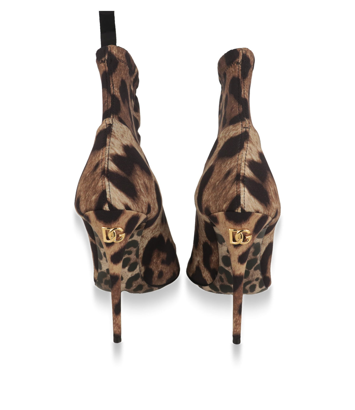 Dolce & Gabbana Stiefeletten Rückansicht mit goldfarbenem DG-Logo am Absatz